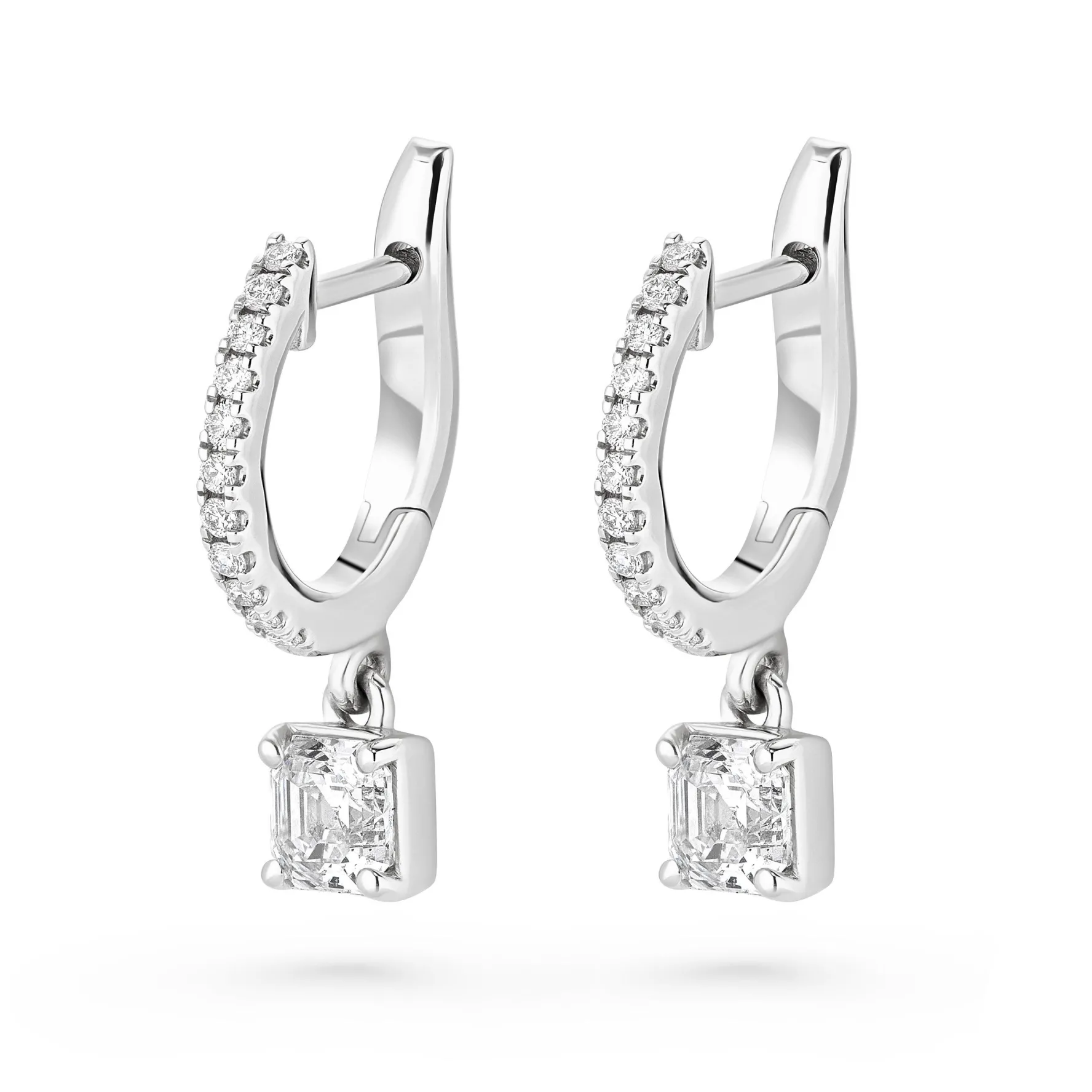 Royal Asscher Platinum Rose Royal Asscher Cut Diamond Drop Earrings