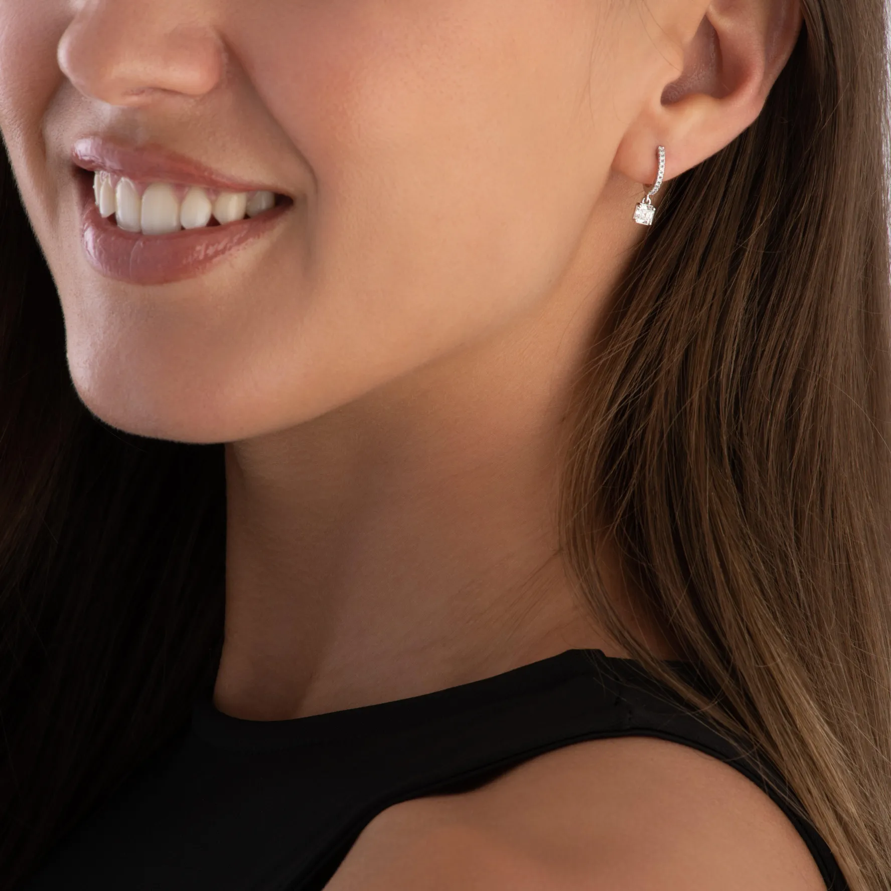 Royal Asscher Platinum Rose Royal Asscher Cut Diamond Drop Earrings