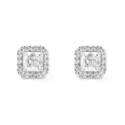 Royal Asscher Platinum Vera Royal Asscher Cut Diamond Halo Stud Earrings