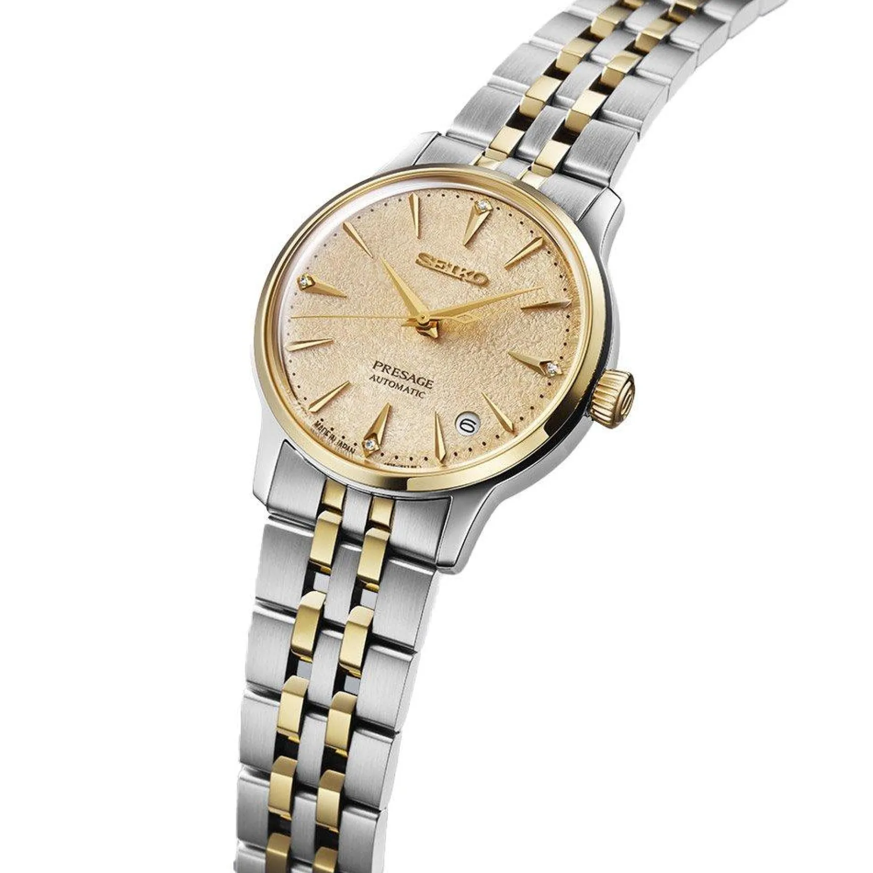 Seiko Presage Cocktail Time 34mm Stainless Steel and Yellow Gold Tone Diamond Ladies Watch