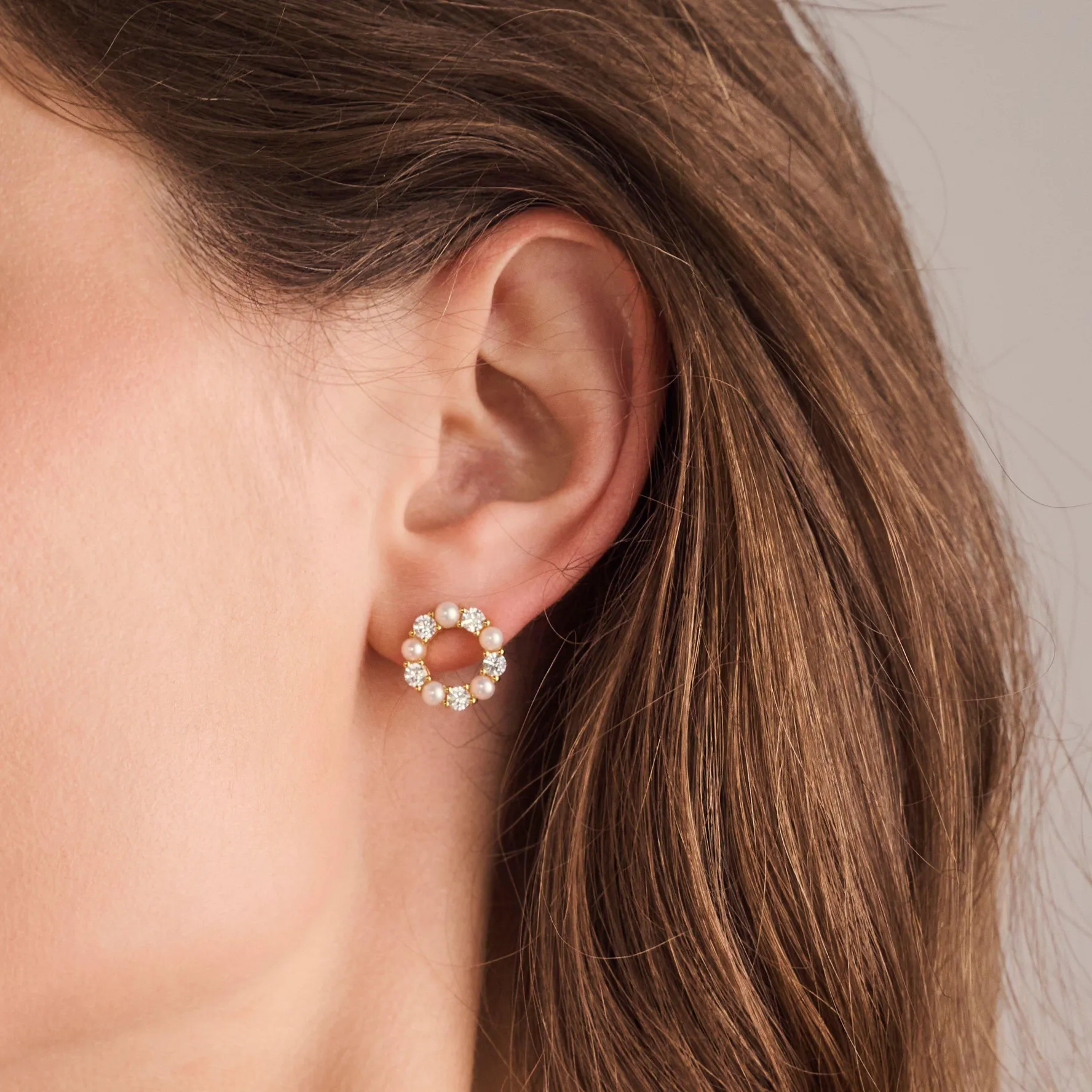 Sif Jakobs Biella Perla Yellow Gold Plated Freshwater Pearl Cubic Zirconia Stud Earrings