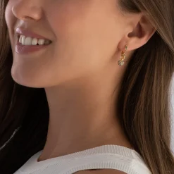 Sif Jakobs Caro Creolo Yellow Gold Plated Multi Coloured Cubic Zirconia Heart Hoop Earrings