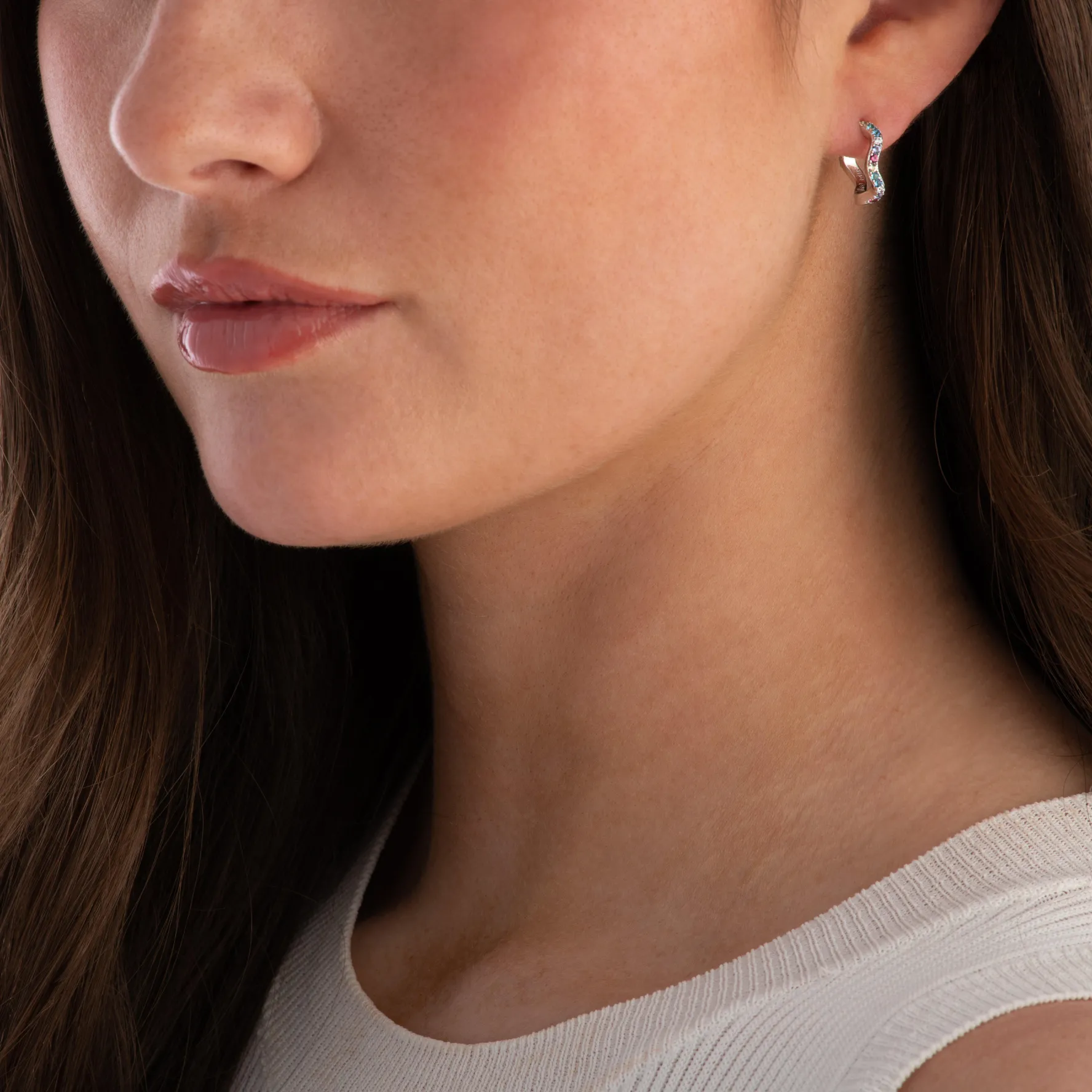 Sif Jakobs Ellera Waves Silver Cubic Zirconia Hoop Earrings