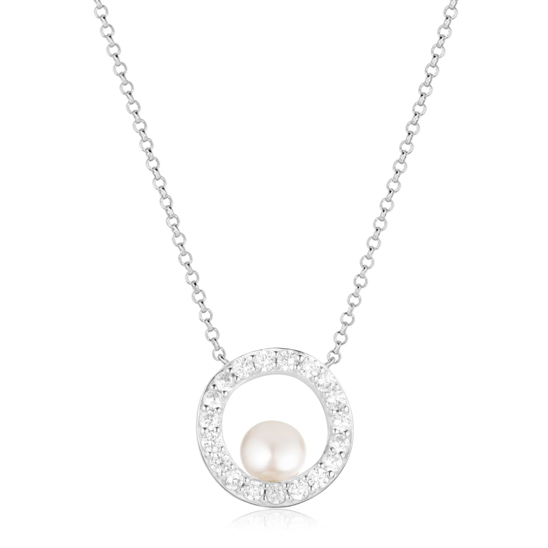 Sif Jakobs Ponza Circolo Silver Cubic Zirconia Freshwater Pearl Necklace
