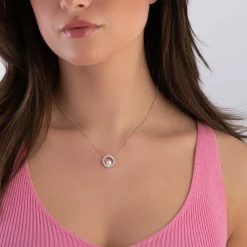 Sif Jakobs Ponza Circolo Silver Cubic Zirconia Freshwater Pearl Necklace