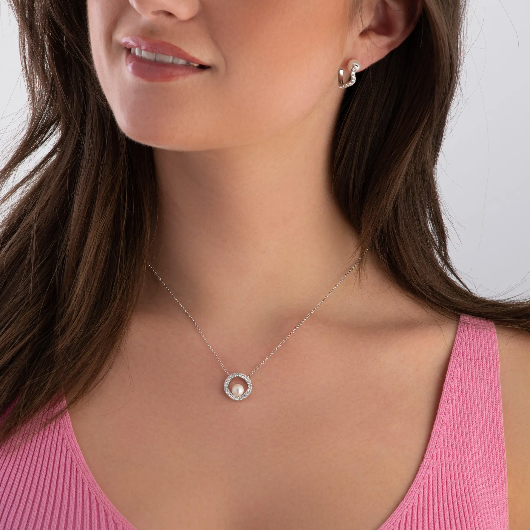 Sif Jakobs Ponza Circolo Silver Cubic Zirconia Freshwater Pearl Necklace
