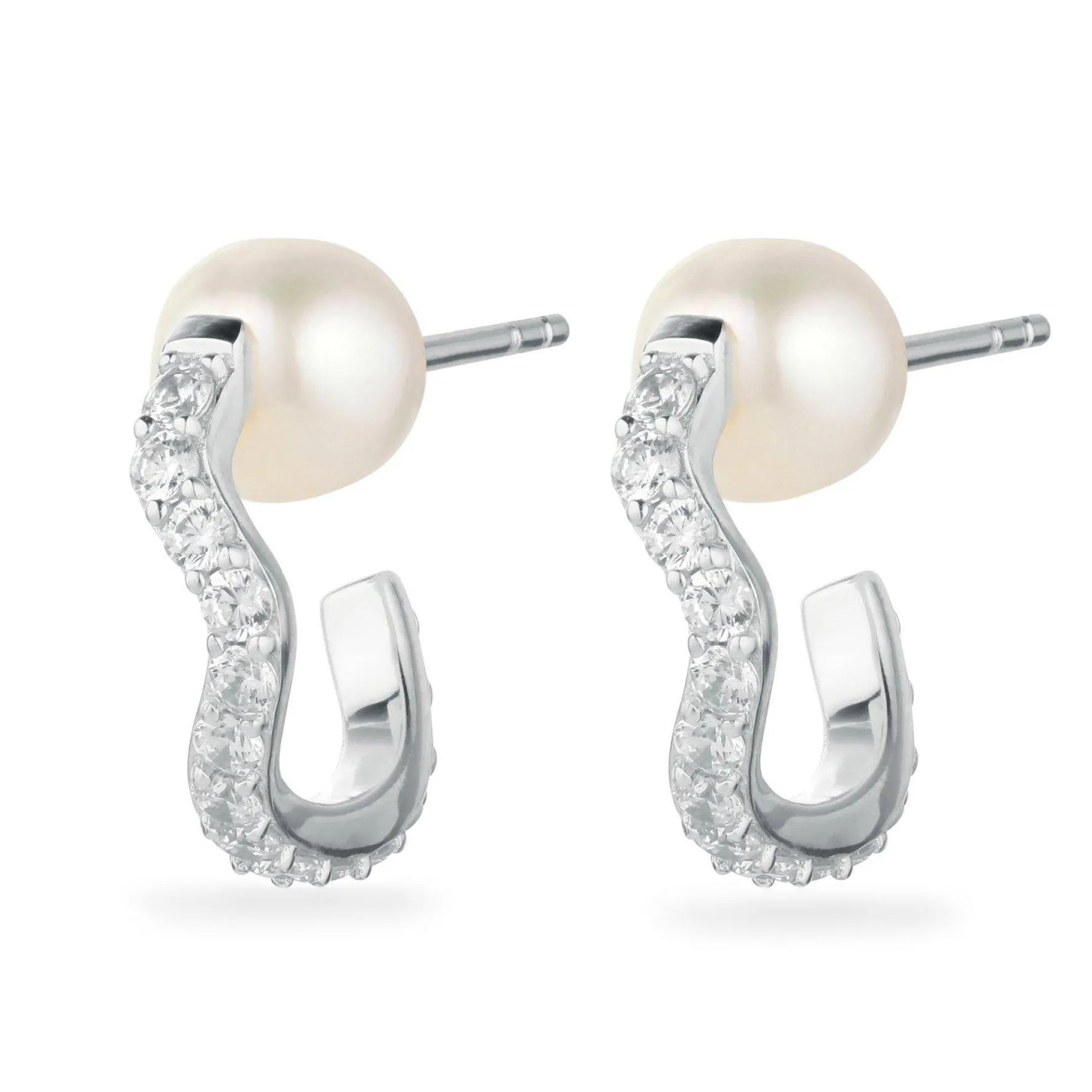 Sif Jakobs Ponza Silver Cubic Zirconia Freshwater Pearl Hoop Earrings