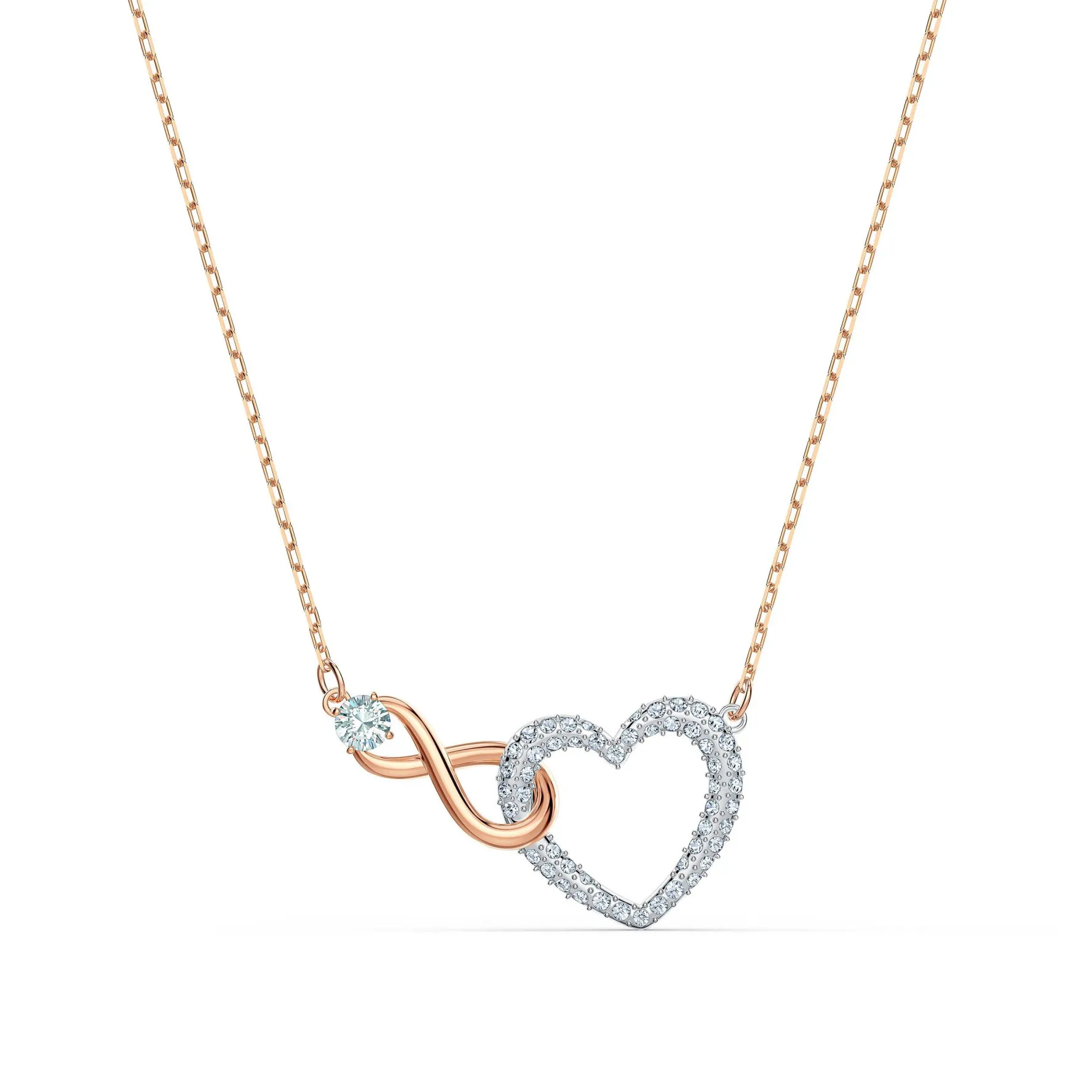 Swarovski Hyperbola Infinity and Heart Rose Gold Tone Crystal Necklace