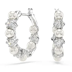 Swarovski Matrix Silver Crystal Pearl Hoop Earrings