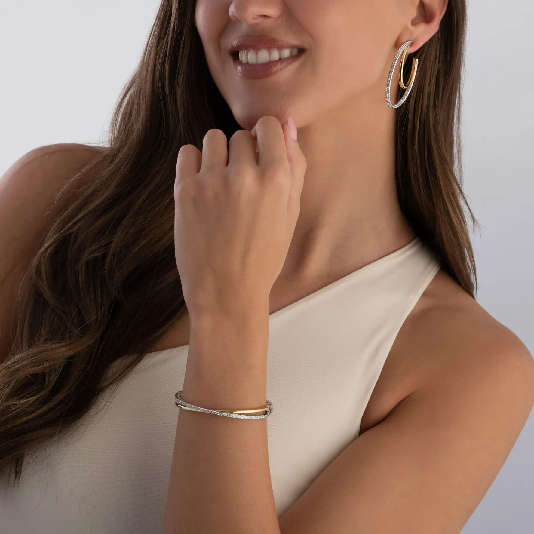 Swarovski Silver and Yellow Gold Tone Crystal Bangle