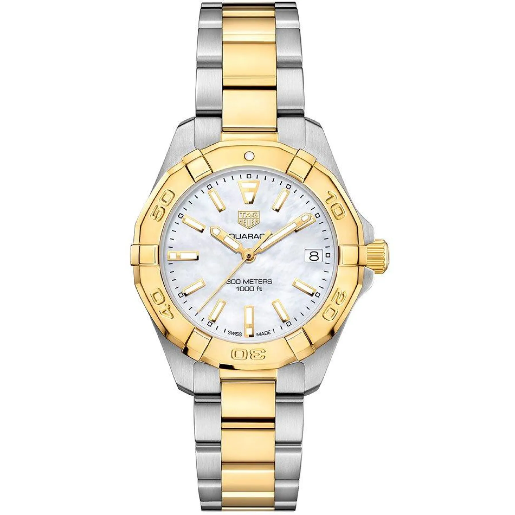 TAG Heuer Aquaracer Quartz Ladies Mother of Pearl Steel and 18K Yellow Gold Coating 32mm Watch