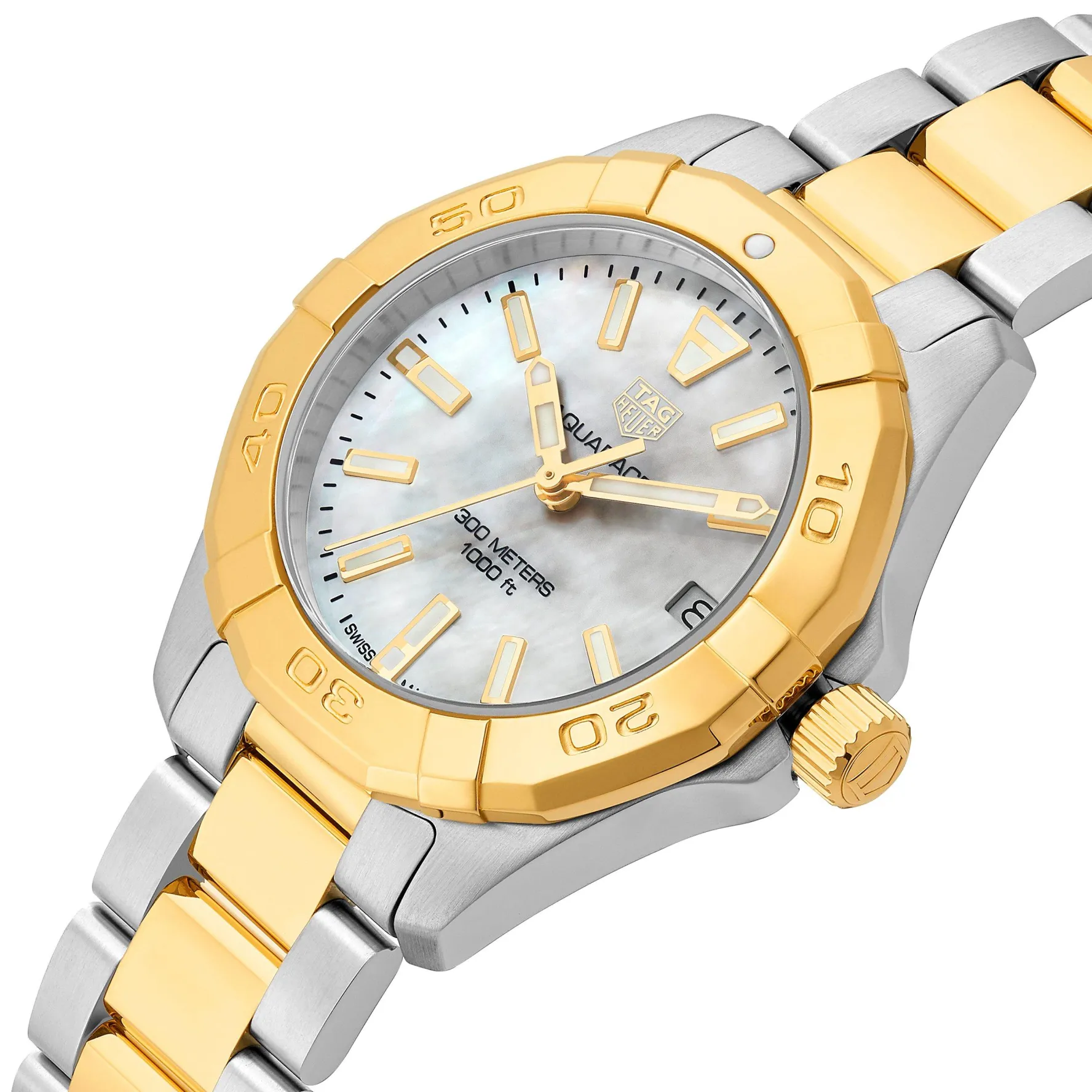TAG Heuer Aquaracer Quartz Ladies Mother of Pearl Steel and 18K Yellow Gold Coating 32mm Watch