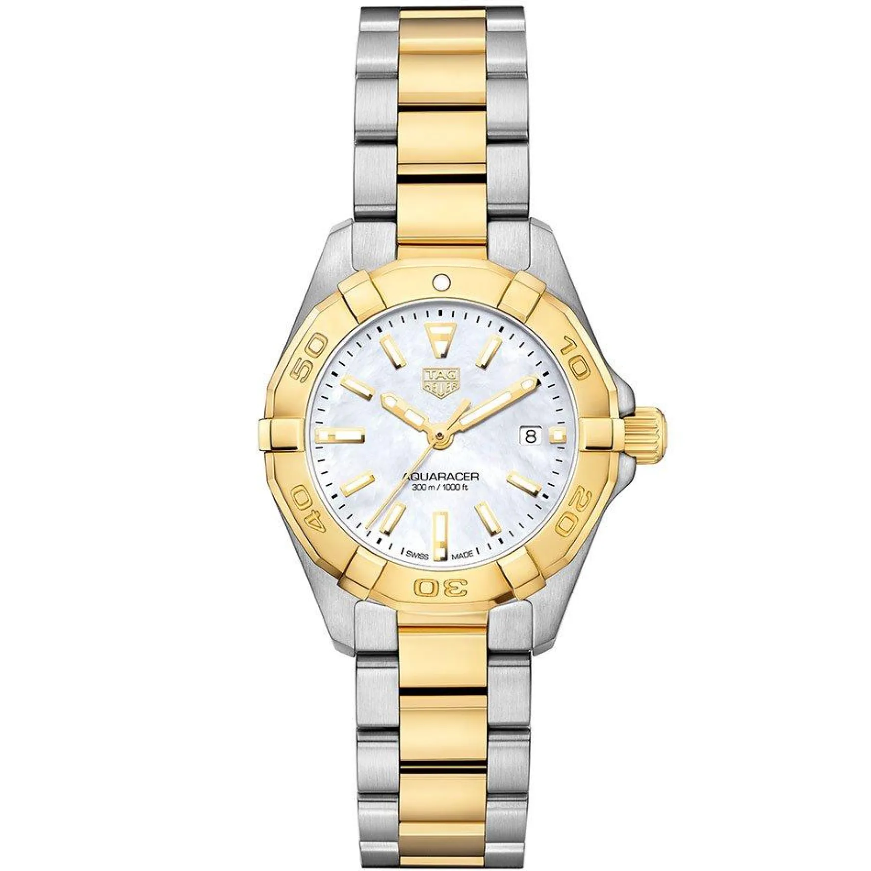 TAG Heuer Aquaracer Quartz Ladies Mother of Pearl Steel and 18K Yellow Gold Coating 27mm Watch