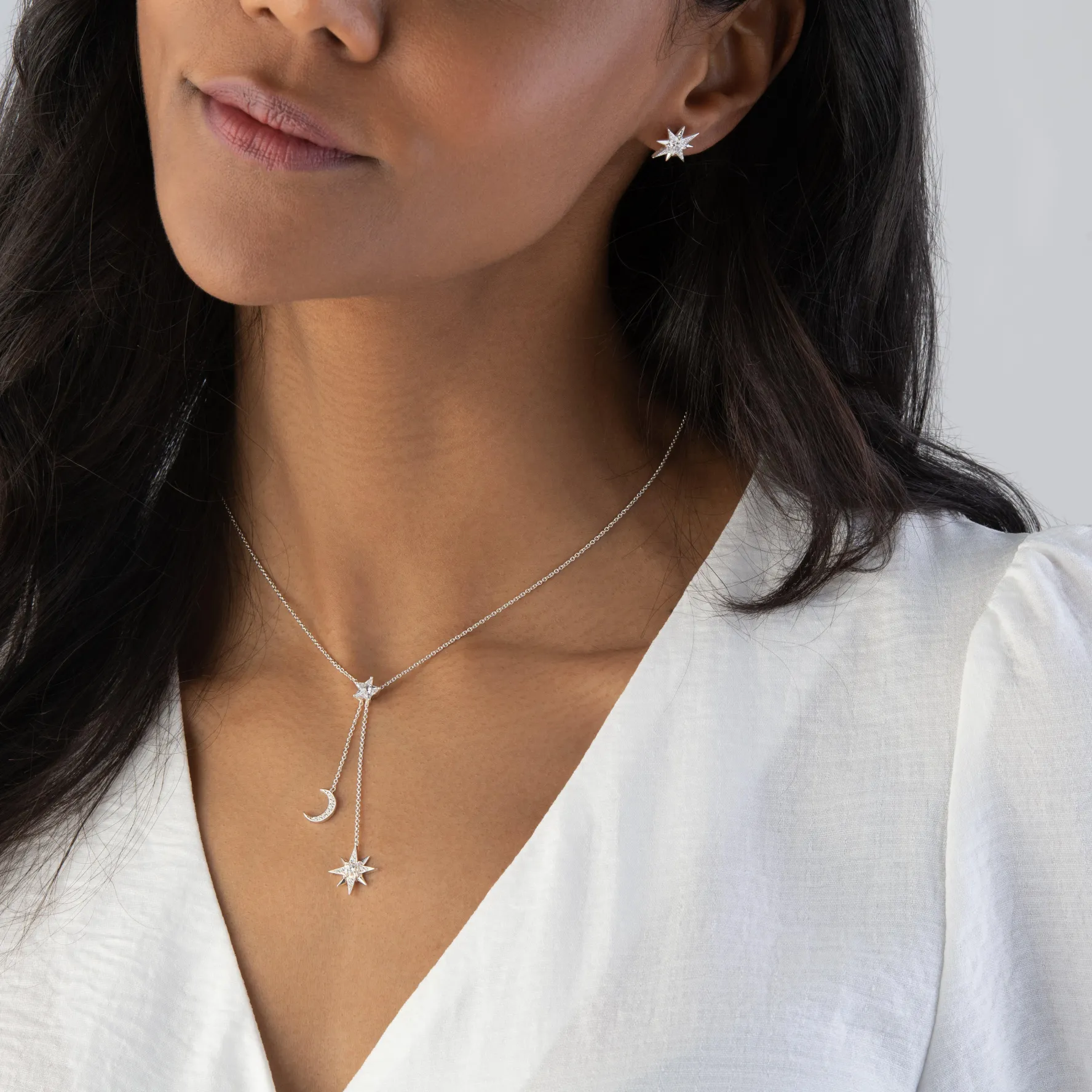 Thomas Sabo Silver Cubic Zirconia Star and Moon Necklace
