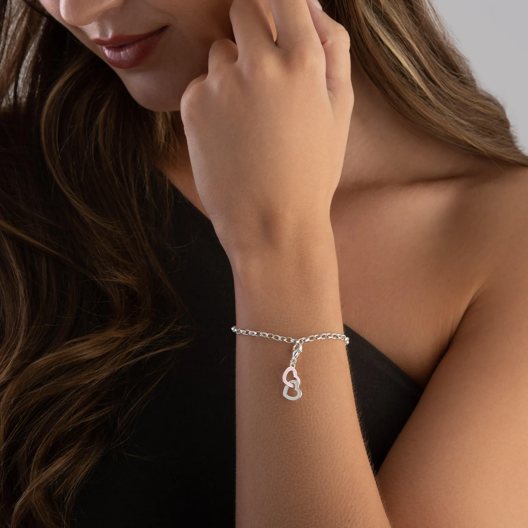 Thomas Sabo Silver Pink Double Heart Charm