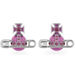 Vivienne Westwood Kitty White Metal Pink Stud Earrings
