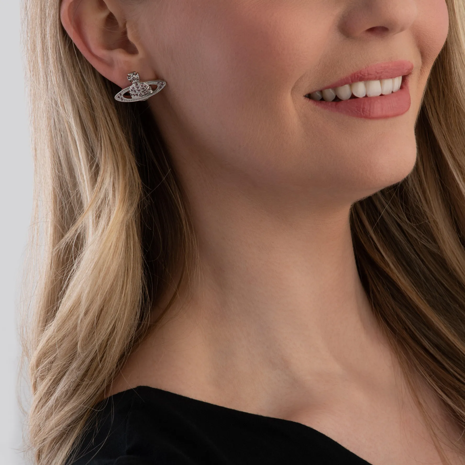 Vivienne Westwood Mini Relief Silver Crystal Stud Earrings
