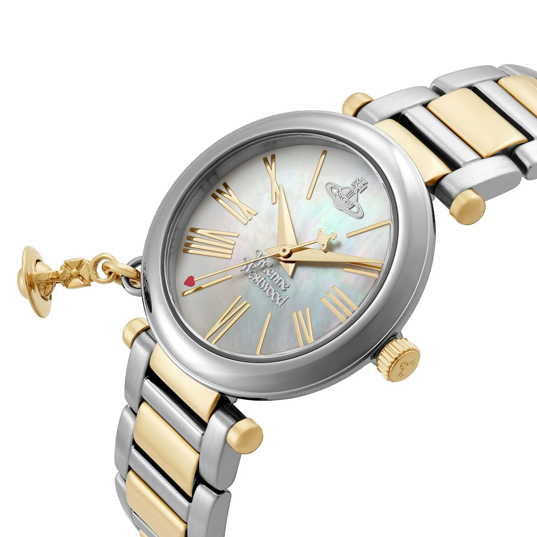 Vivienne Westwood Mother Orb 32mm Stainless Steel and Yellow Gold Tone Mother of Pearl Ladies Watch