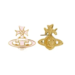 Vivienne Westwood Pink Ribbon Yellow Gold Tone Stud Earrings
