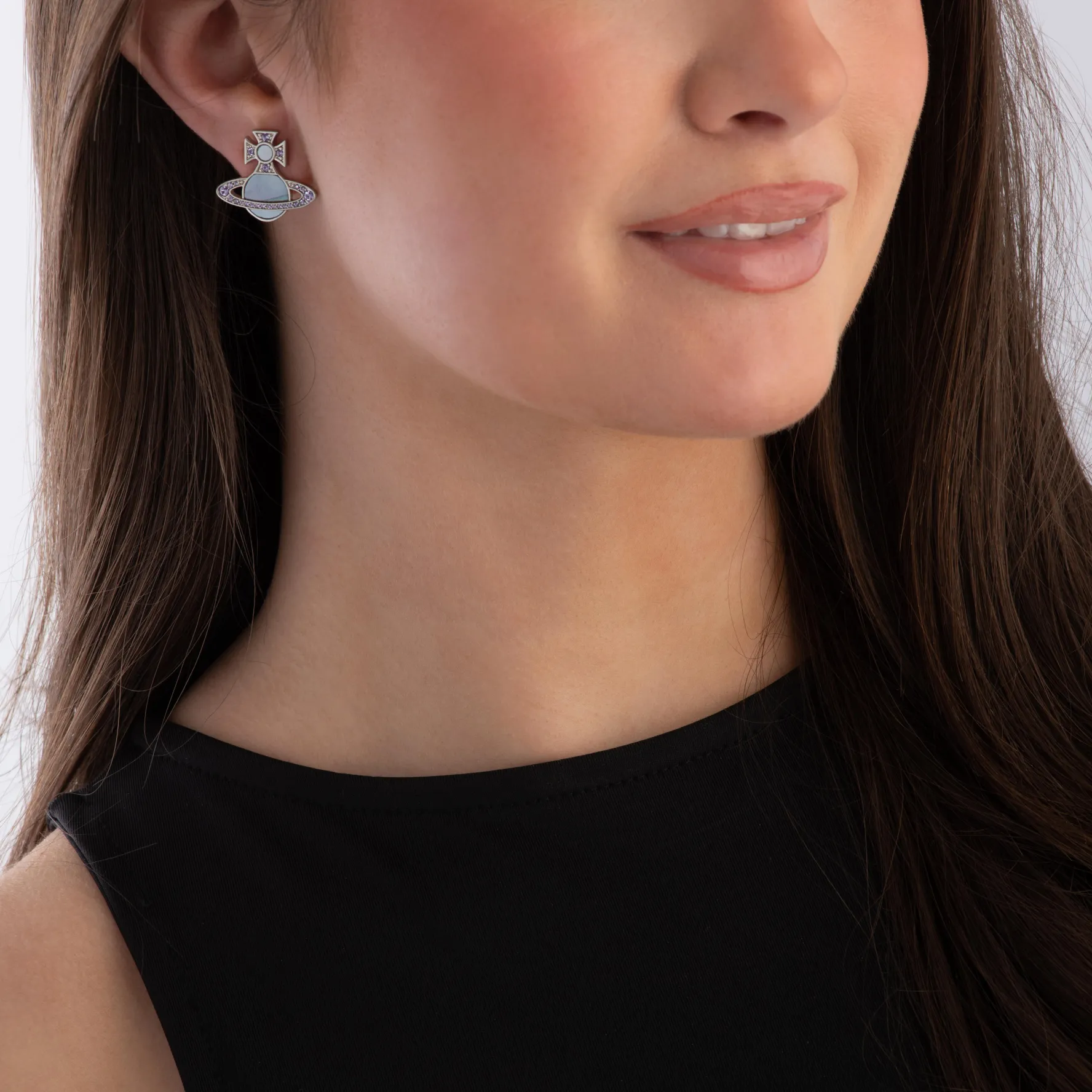 Vivienne Westwood Violet Rina Silver Crystal Stud Earrings