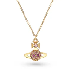 Vivienne Westwood Yellow Metal Pink Crystal Orb Pendant