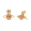 Vivienne Westwood Yellow Metal Pink Crystal Stud Earrings