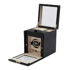 WOLF Palermo Black Watch Winder with Jewellery Storage