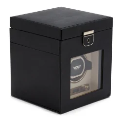 WOLF Palermo Black Watch Winder with Jewellery Storage