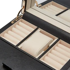 WOLF Palermo Black Watch Winder with Jewellery Storage