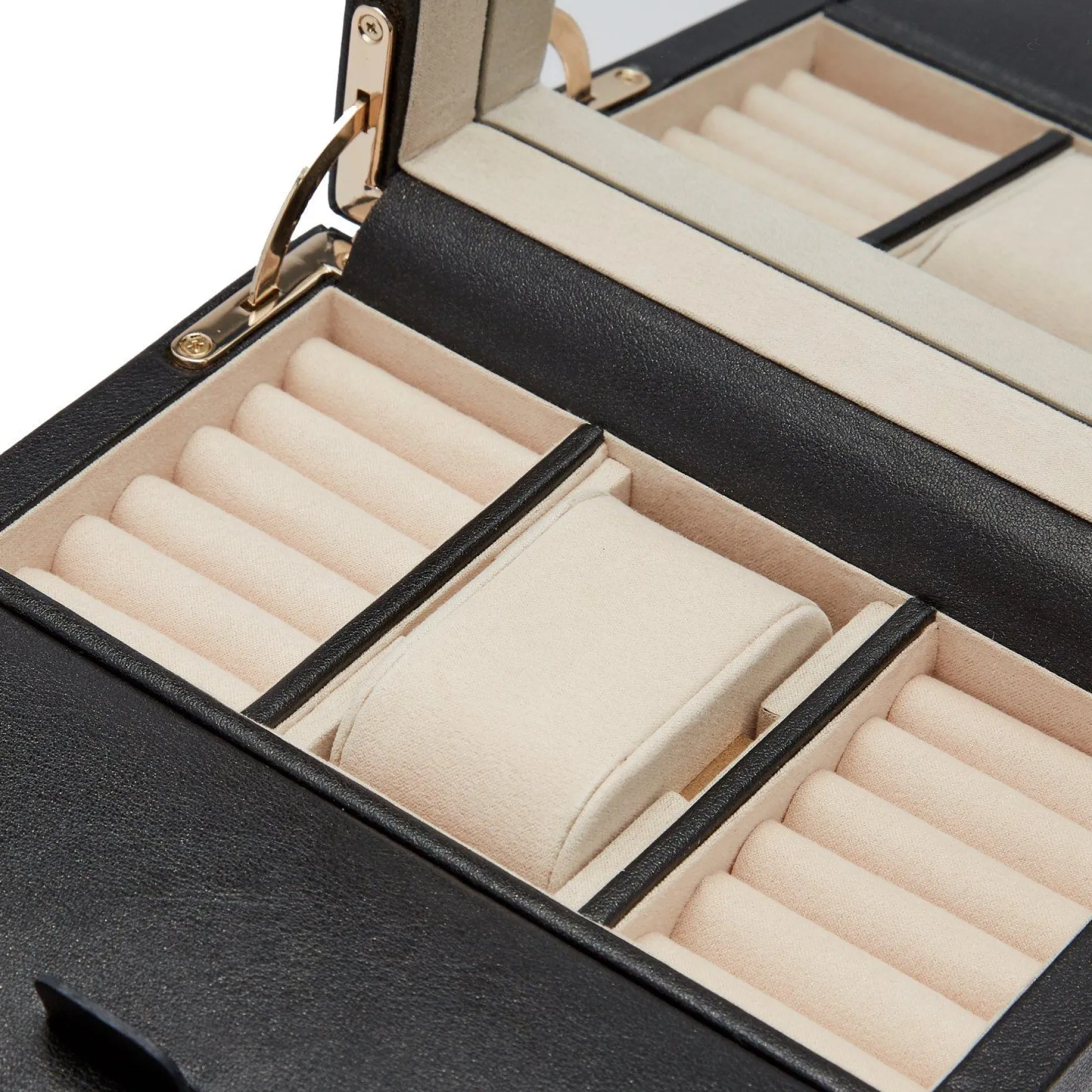 WOLF Palermo Black Watch Winder with Jewellery Storage