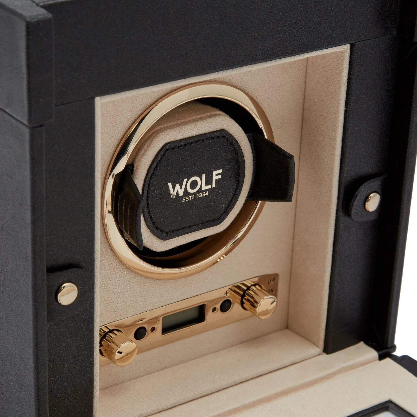 WOLF Palermo Black Watch Winder with Jewellery Storage