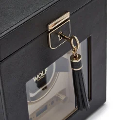 WOLF Palermo Black Watch Winder with Jewellery Storage