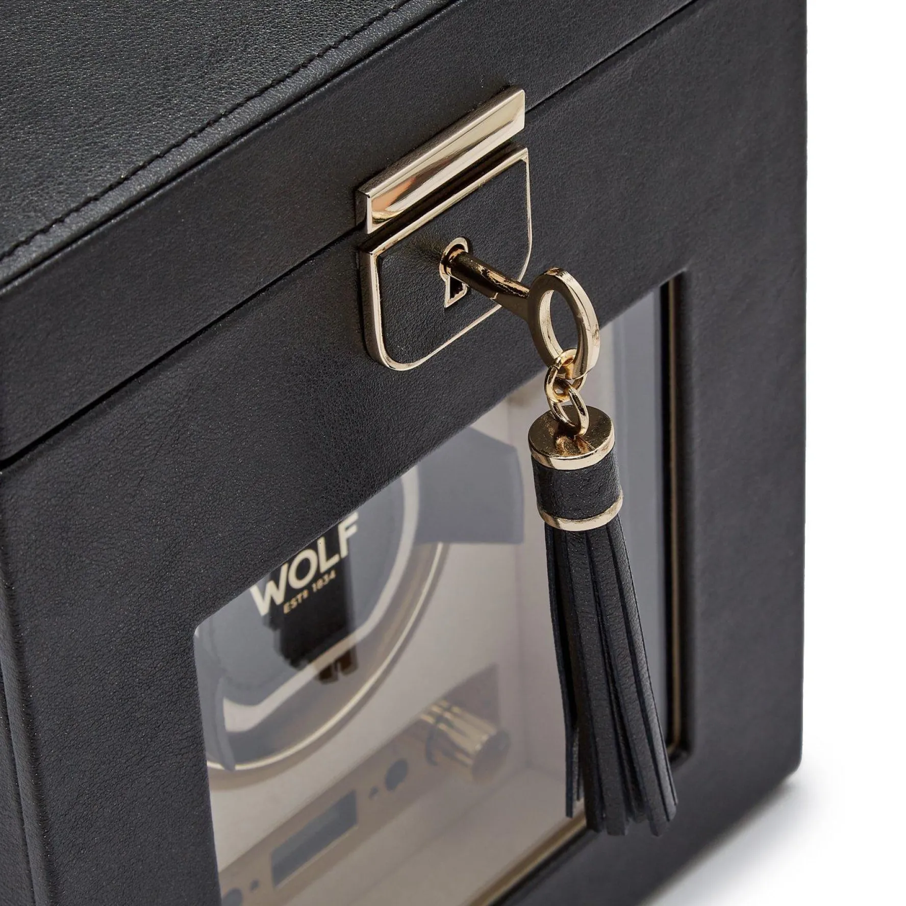 WOLF Palermo Black Watch Winder with Jewellery Storage